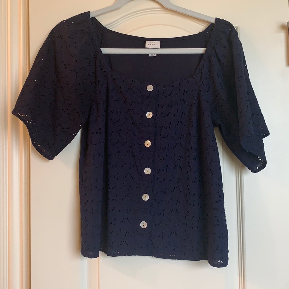 A New Day Navy lace detail top